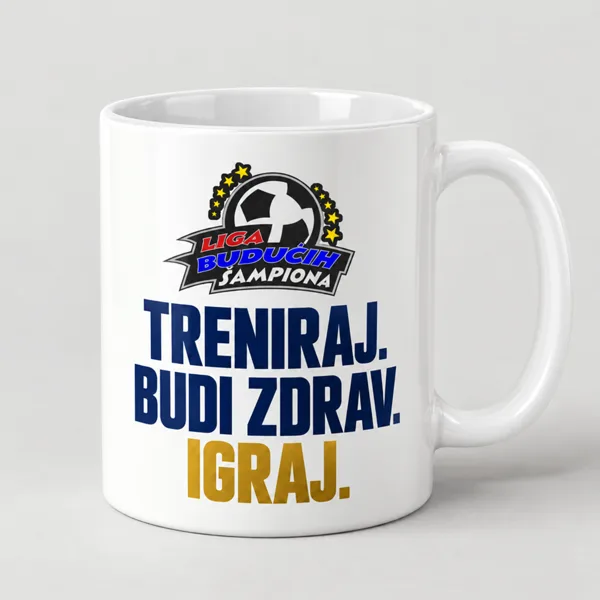 Predlog dizajna: Šolja „Igraj” — Bela — TRENIRAJ. BUDI ZDRAV. IGRAJ.