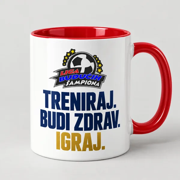 Predlog dizajna: Šolja „Igraj” — Crvena — TRENIRAJ. BUDI ZDRAV. IGRAJ.