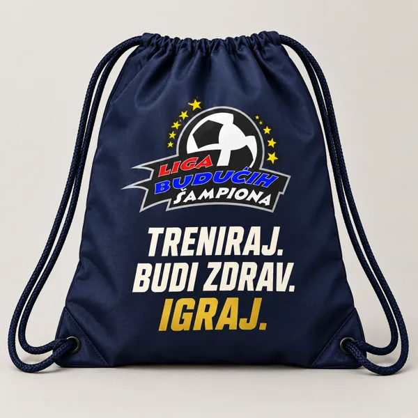 Predlog dizajna: Sportska vrećica — Plava — TRENIRAJ. BUDI ZDRAV. IGRAJ.